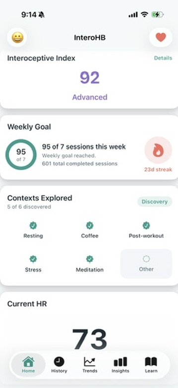 InteroHB home screen